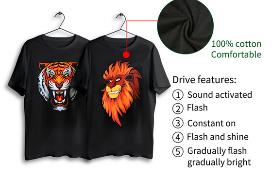 LED leuchten T-Shirt mit Tiger Patter 3 blinkende Modi, die für Partei DJ-Nachtklub leuchtend sind