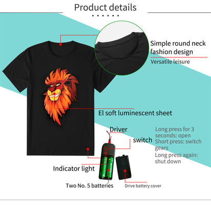 Blinkendes T-Shirt der Paar-LED mit Lion Pattern Unisex-Baumwolle 100%