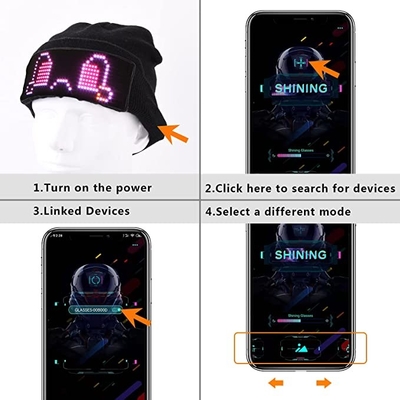LED-Anzeigen-Hut, der Beanie Cap Bluetooth APP programmierbar beleuchtet