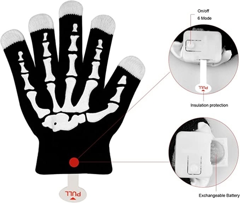 Licht-Handschuhe der Fingerspitzen-LED blinkendes 3 Modus-Skelett der Farbe6